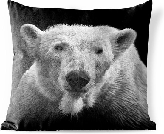 Buitenkussens - Tuin - Zwart-wit portret van een ijsbeer - 60x60 cm