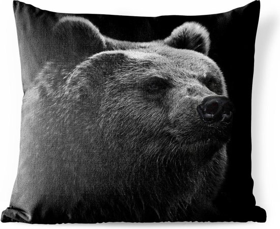 Coussins d'extérieur - Jardin - portrait noir et blanc d'un ours sur fond noir - 40x40 cm