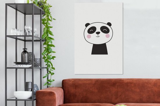 Canvas schilderij 90x140 cm - Wanddecoratie Panda - Illustratie - Kinderkamer - Kinderen - Muurdecoratie woonkamer - Slaapkamer decoratie - Kamer accessoires - Schilderijen