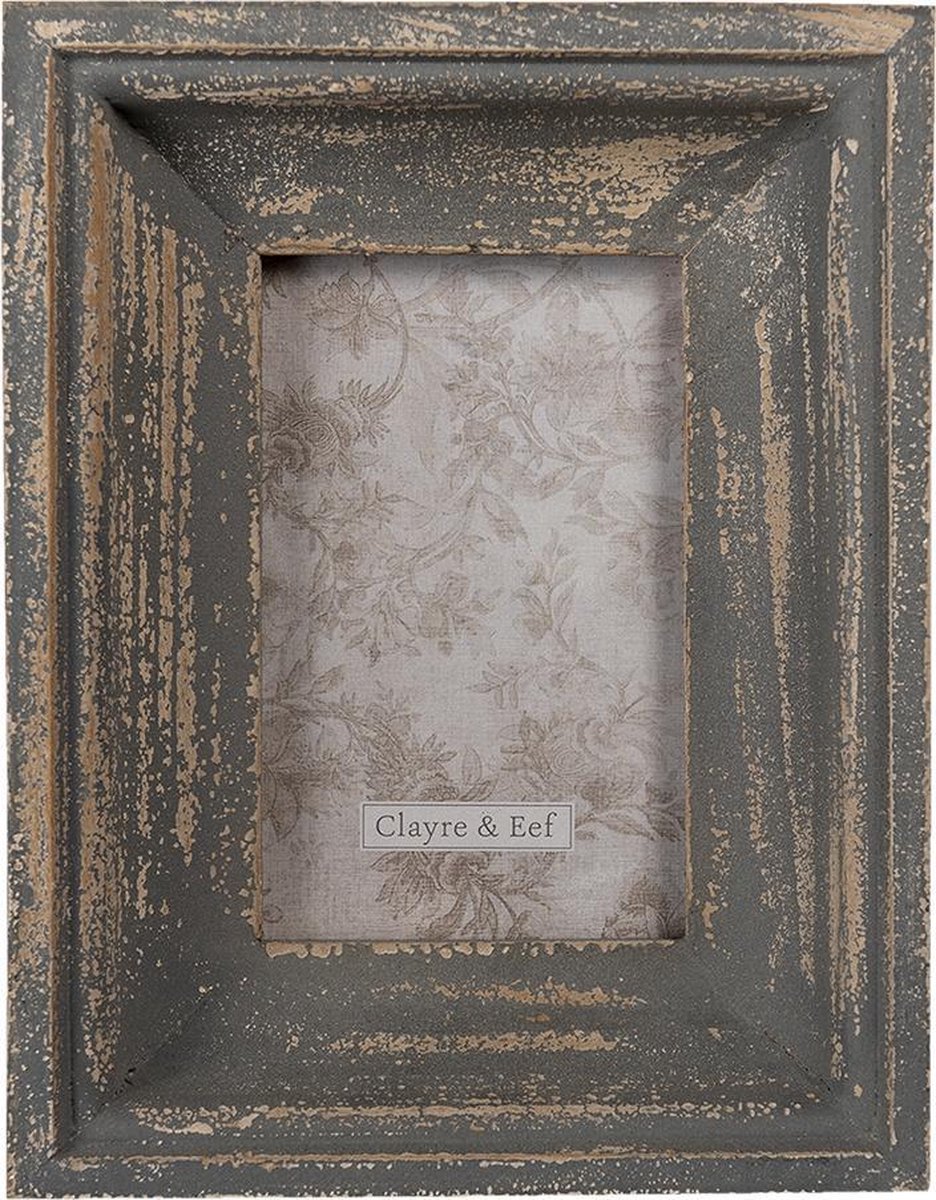 Clayre & Eef Fotolijst 16*5*22 cm / 13*18 cm Grijs Hout, Glas Rechthoek Fotokader Wissellijst Foto Frame