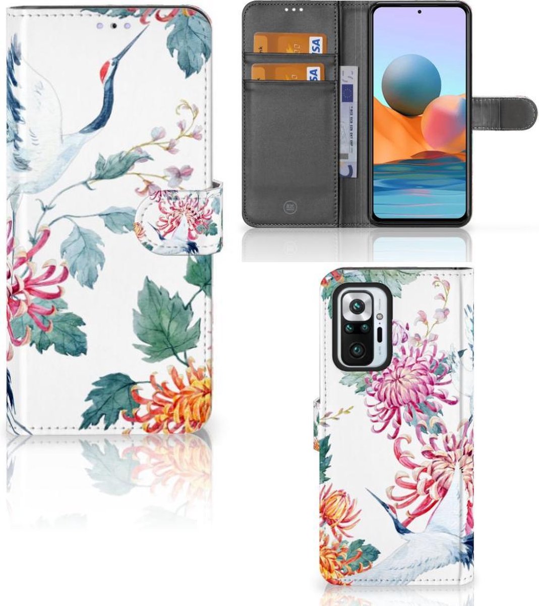 Xiaomi Redmi Note 10 Pro Telefoonhoesje met Pasjes Bird Flowers