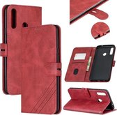 Voor Samsung Galaxy A10s Stiksels Stijl 2-Kleur Koe Textuur Horizontale Flip PU Lederen Case met Houder & Kaartsleuf & Lanyard (Rood)