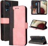 Voor Samsung Galaxy A12 5G/M12/F12 5G Zakelijke Stiksels-Kleur Horizontale Flip PU Lederen Case met Houder & Kaartsleuven & Fotolijst (Roze)