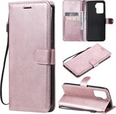 Voor OPPO F19 Pro 4G Effen Kleur Horizontale Flip Beschermende Lederen Case met Houder & Kaartsleuven & Portemonnee & Fotolijst & Lanyard (Rose Goud)