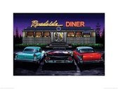 Pyramid Roadside Diner Helen Flint Kunstdruk 80x60cm Poster - 80x60cm