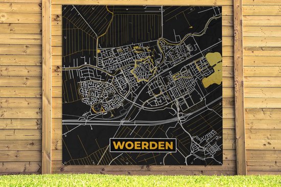 Poster de Jardin Carte - Woerden - Or - Zwart - 200x200 cm - Toile de jardin - Affiche extérieure