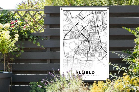 Poster de jardin Carte - Almelo - Zwart - Wit - 80x120 cm - Jardin