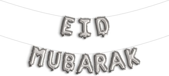 Ramadan decoratie: Eid mubarak folieballon zilver