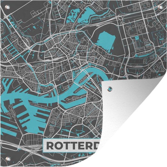 Tuindoek Plattegrond - Rotterdam - Grijs - Blauw - 100x100 cm - Stadskaart