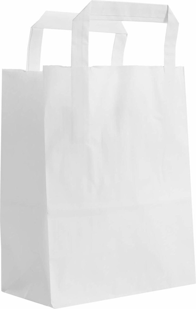 Papieren tasjes 50 stuks Budget - Wit - A5 18 x 8 x 22cm - Cadeautasjes - Papieren tasjes met handvat