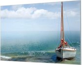 HalloFrame - Schilderij - Zeilboot In De Branding Wandgeschroefd - Zilver - 180 X 120 Cm