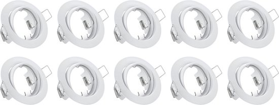 Lot de 10 spots - Torna - Raccord GU10 - Encastré rond - Aluminium Wit mat - Inclinable Ø83mm