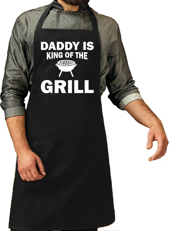 Daddy is king of the grill bbq / barbecue cadeau katoenen schort zwart heren