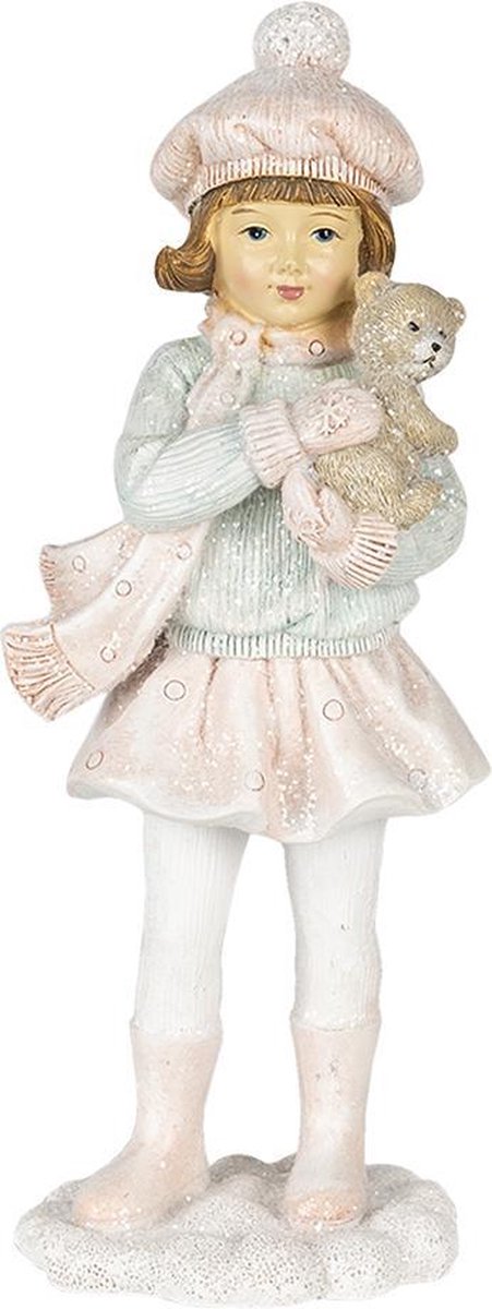 Beeld Kind 11x7x21 cm Wit Roze Polyresin Woonaccessoires
