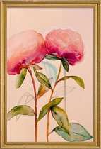 JUNIQE - Poster in houten lijst Peonies 1 -40x60 /Ivoor & Roze