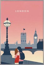 JUNIQE - Poster met kunststof lijst Londen - retro -13x18 /Rood