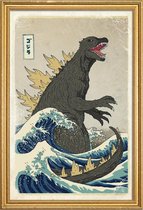 JUNIQE - Poster met houten lijst The Great Godzilla off Kanagawa