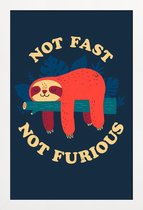 JUNIQE - Poster in houten lijst Not Fast, Not Furious -30x45 /Blauw