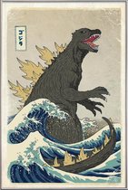 JUNIQE - Poster met kunststof lijst The Great Godzilla off Kanagawa
