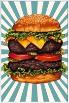 JUNIQE - Poster in kunststof lijst Double Cheeseburger -40x60 /Blauw &
