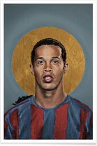 JUNIQE - Poster Football Icon - Ronaldinho -40x60 /Blauw & Geel