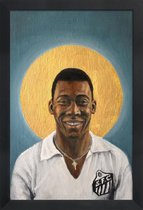 JUNIQE - Poster in houten lijst Football Icon - Pelé -30x45 /Blauw &