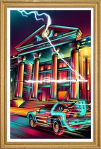 JUNIQE - Poster met houten lijst Delorean popart -30x45 /Rood &