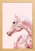 JUNIQE - Poster in houten lijst Floral Horse -20x30 /Roze