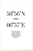 JUNIQE - Poster Coördinaten Keulen -20x30 /Wit & Zwart