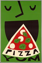 JUNIQE - Poster met kunststof lijst Yum Pizza -13x18 /Groen