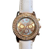 Horloge Genova-wit bandje-goudkleurig klokje 4 cm-Zirkonia-Charme Bijoux