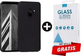 Siliconen Backcover Hoesje Samsung Galaxy S9 Zwart - Gratis Screen Protector - Telefoonhoesje - Smartphonehoesje