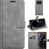 Voor Sharp Aquos R6 Retro Kalf Patroon Gesp Horizontale Flip Lederen Case met Houder & Kaartsleuven & Portemonnee (Grijs)