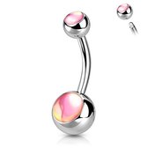 Navelpiercing Iridescent steen top roze