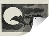 Tuin decoratie Illustratie van een vleermuis voor een maan in zwart-wit - 40x30 cm - Tuindoek - Buitenposter