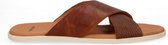 Manfield - Heren - Cognac leren slippers - Maat 43