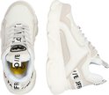 Witte Buffalo sneakers met beige accenten, vetersluiting en Buffalo-logo op de tong.