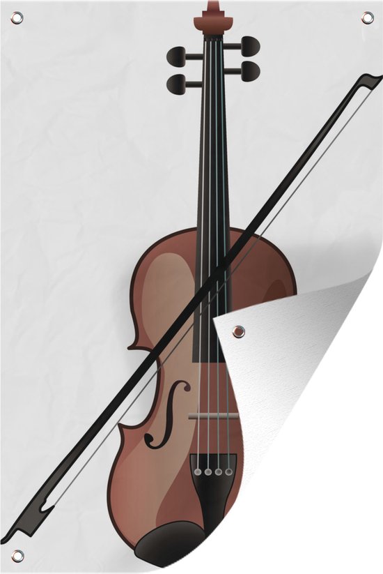 Tuindecoratie Een illustratie van een viool met een strijkstok - 40x60 cm - Tuinposter - Tuindoek - Buitenposter