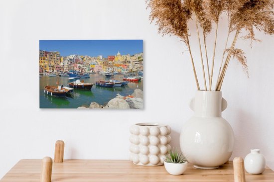 Bateaux colorés dans le port de Naples Toile 30x20 cm - petit - Tirage photo sur toile (décoration murale salon / chambre)