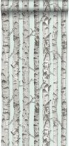 ESTAhome behang berken boomstammen mintgroen en warm grijs - 138890 - 53 cm x 10,05 m