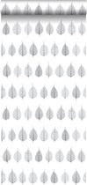 ESTAhome behang skeletbladeren zwart, licht warm grijs en mat wit - 128846 - 53 cm x 10,05 m