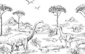 ESTAhome fotobehang dinosaurussen zwart wit - 159063 - 3 x 2.79 m