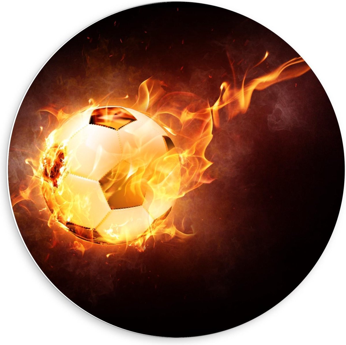 Forex Wandcirkel - Voetbal met Snelheidsvuur - 60x60cm Foto op Wandcirkel (met ophangsysteem)