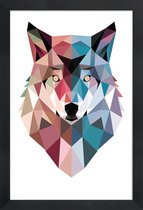 JUNIQE - Poster met houten lijst Geo Wolf -13x18 /Blauw & Roze