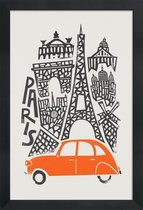 JUNIQE - Poster in houten lijst Paris Cityscape -20x30 /Rood & Zwart