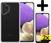 Samsung A32 4G Hoesje Transparant Met 2x Screenprotector - Samsung Galaxy A32 4G Case - Siliconen Samsung A32 4G Hoes Met 2x Screenprotector - Transparant