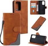 Voor Samsung Galaxy A72 5G/4G Driekleurige Stiksels Kalf Textuur Horizontale Flip Lederen Case met Houder & Kaartsleuven & Portemonnee (Bruin)