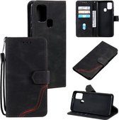 Voor Xiaomi Redmi 9C Driekleurige Stiksels Kalf Textuur Horizontale Flip Lederen Case met Houder & Kaartsleuven & Portemonnee (Zwart)