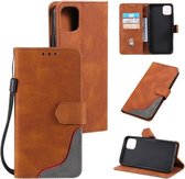 Voor Samsung Galaxy A22 5G Driekleurige Stiksels Kalf Textuur Horizontale Flip Lederen Case met Houder & Kaartsleuven & Portemonnee (Bruin)