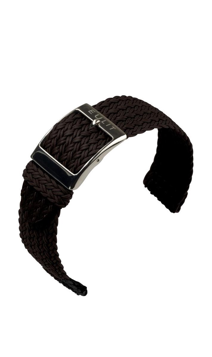 EULIT horlogeband - perlon - 20 mm - donkerbruin - metalen gesp